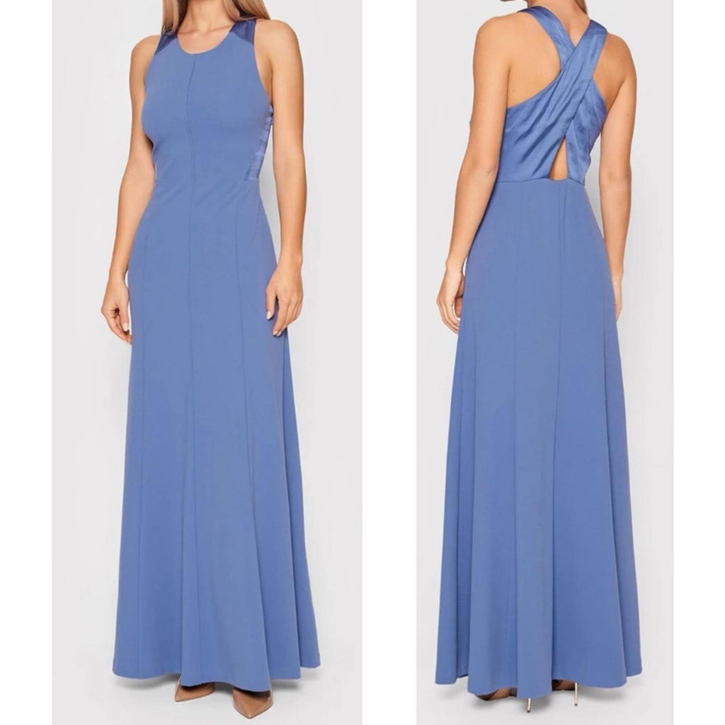 New DKNY Cross-Back Scuba Crepe Jewel Neck Evening Gown, Size 8 New w/Tag