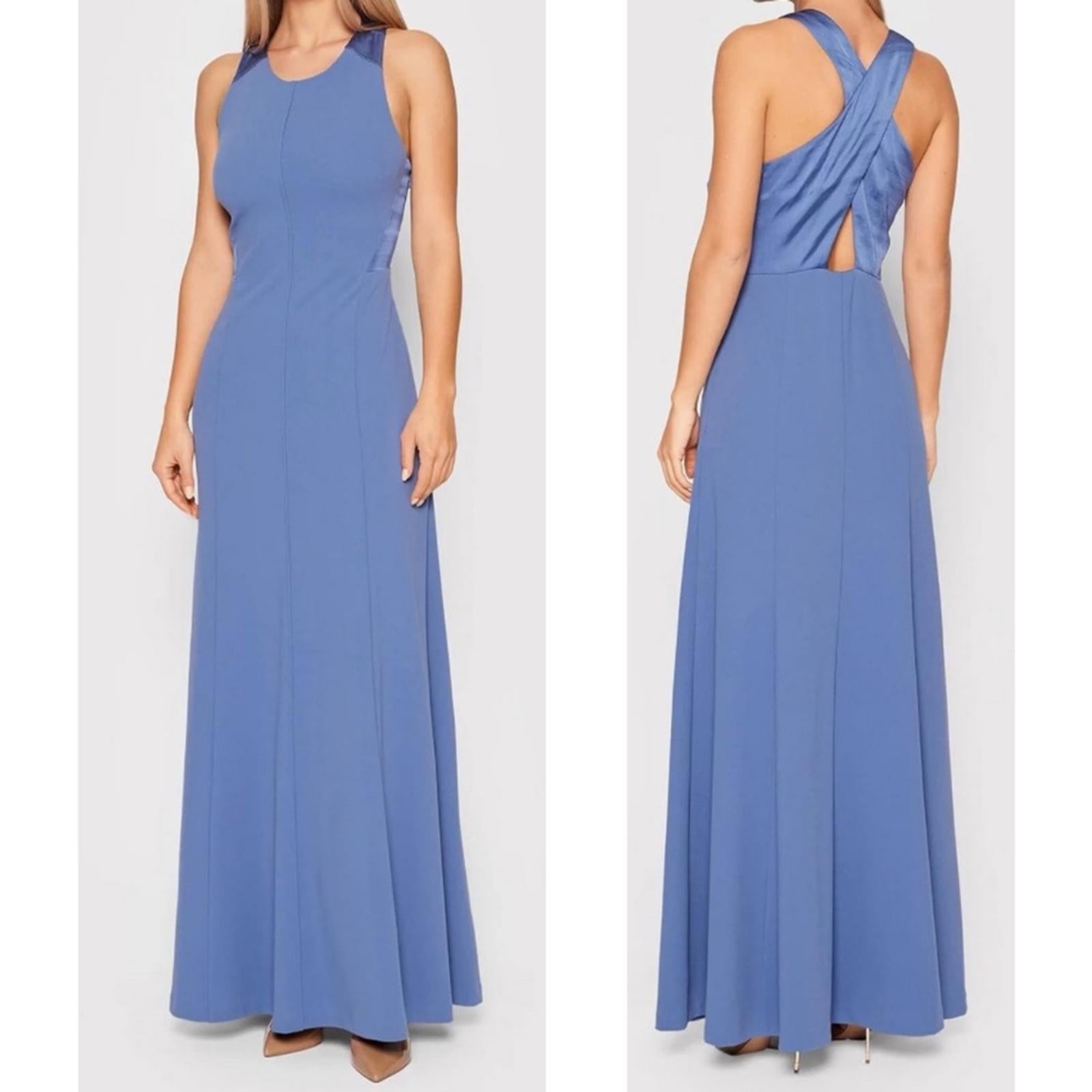 New DKNY Cross-Back Scuba Crepe Jewel Neck Evening Gown, Size 8 New w/Tag
