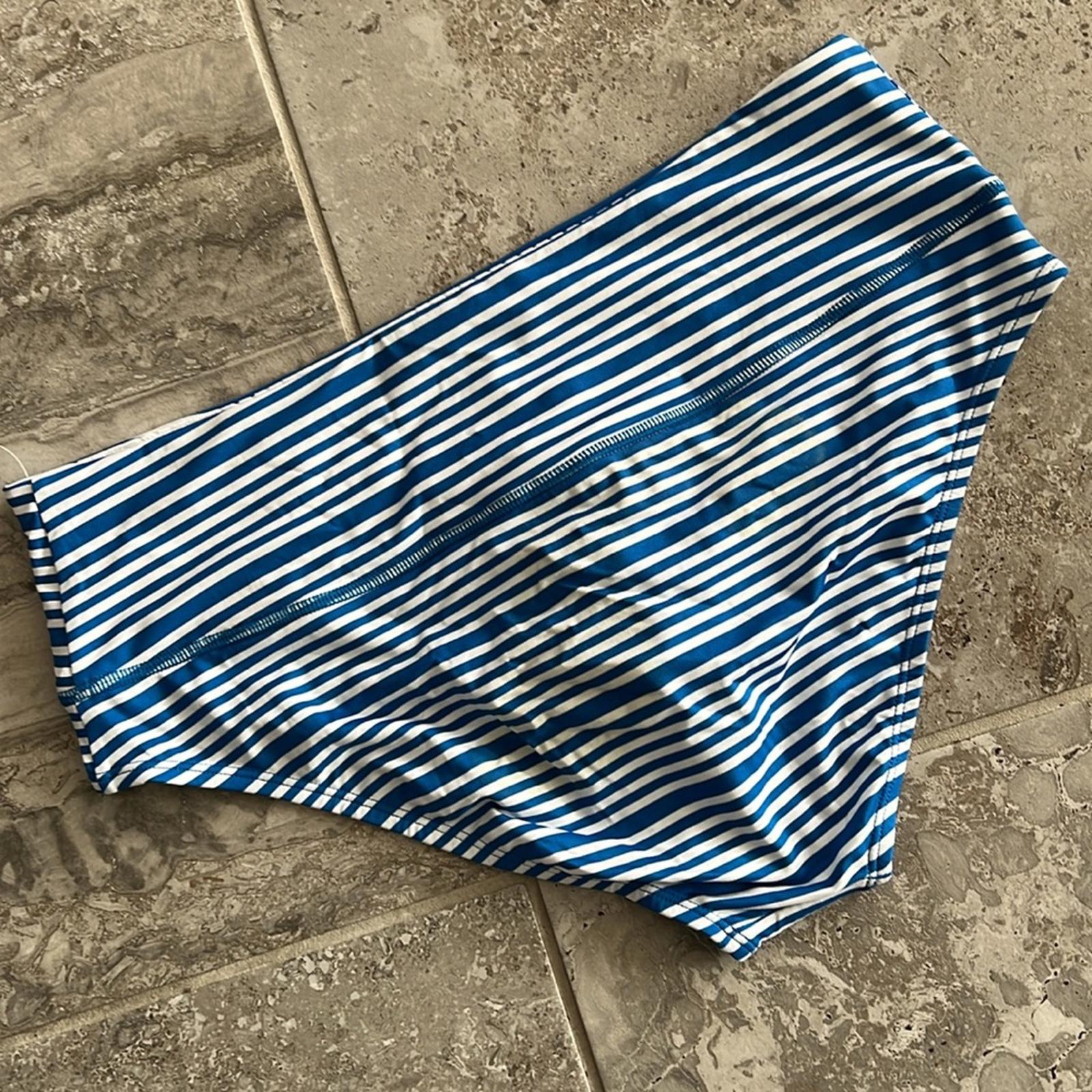 Nike Striped High Waisted Bikini Bottoms, Blue & White Size XL New w/Tag