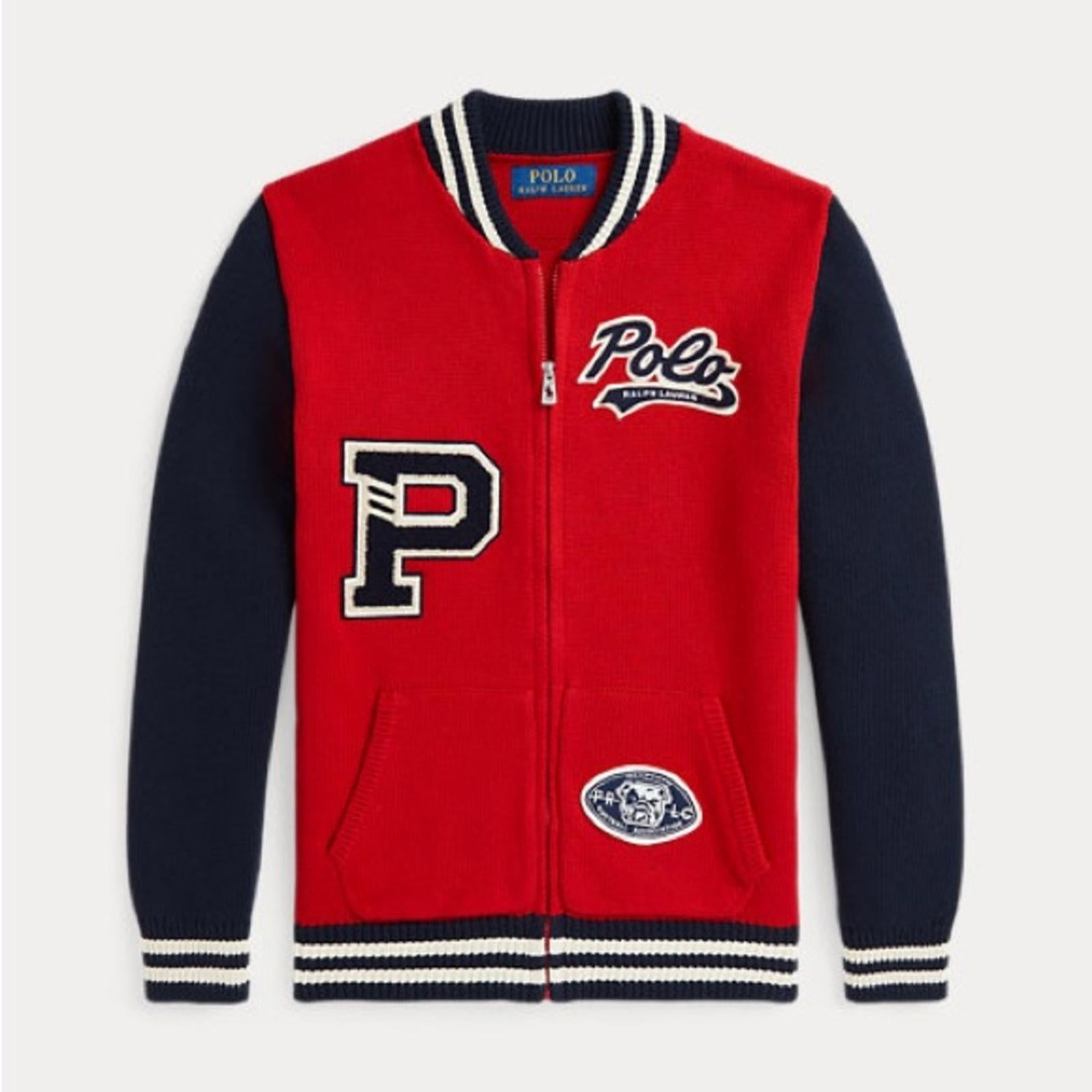 Polo Ralph Lauren Cotton Full-Zip Letterman Sweater Jacket Size L (14/16) NWT