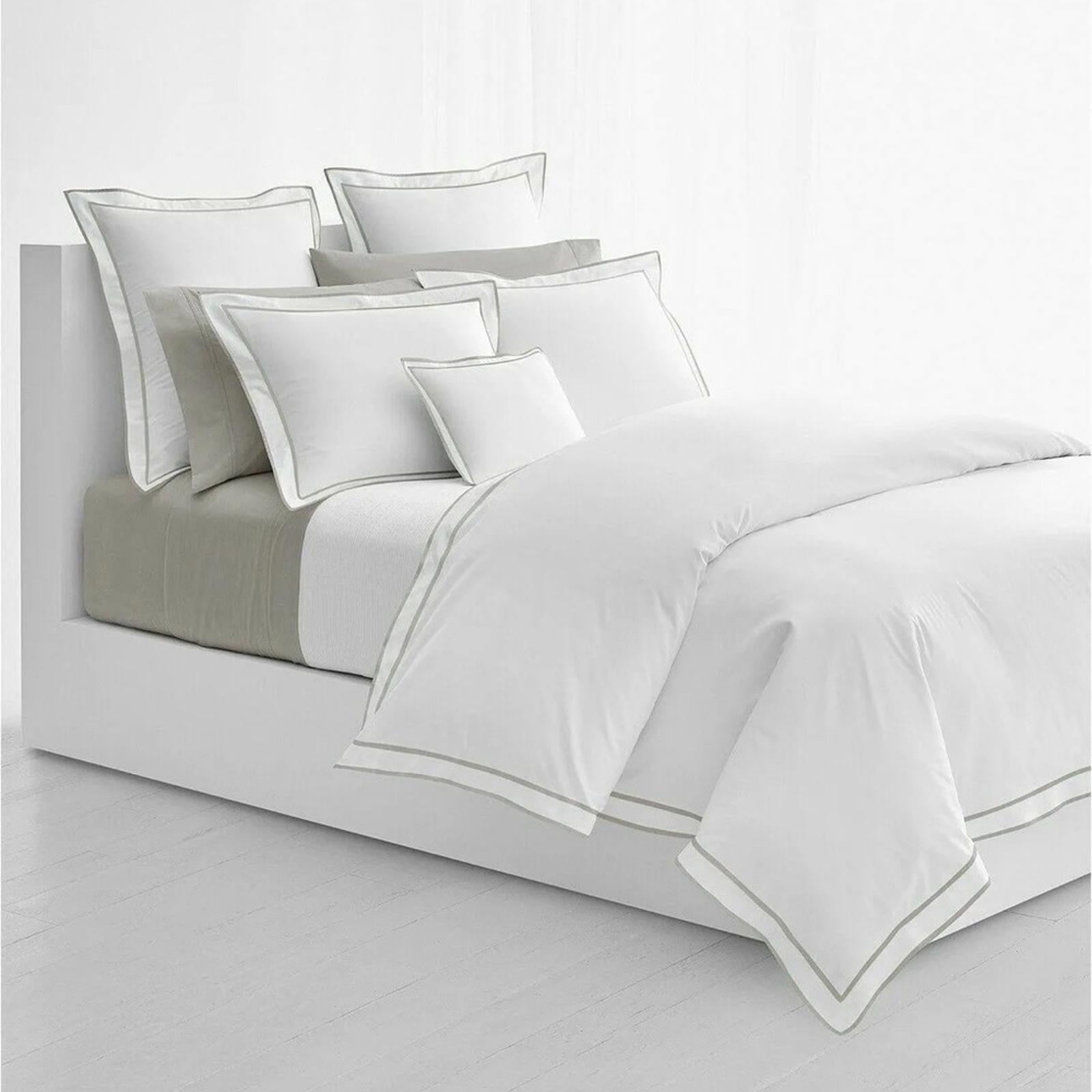 Lauren Ralph Lauren Spencer Sateen Border Queen Duvet Cover Soft Grey New w/Tag