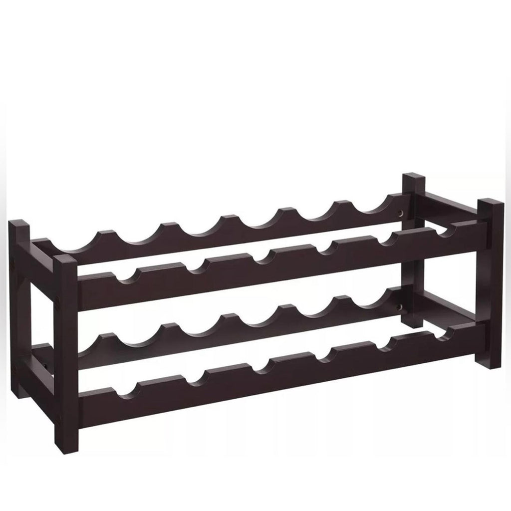 VASAGLE 12-Wooden Wine Rack, 2-Tier Tabletop Bottles Storage Shelf, Espresso