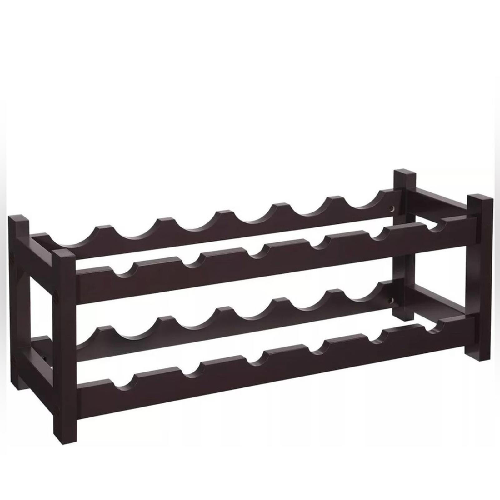 VASAGLE 12-Wooden Wine Rack, 2-Tier Tabletop Bottles Storage Shelf, Espresso