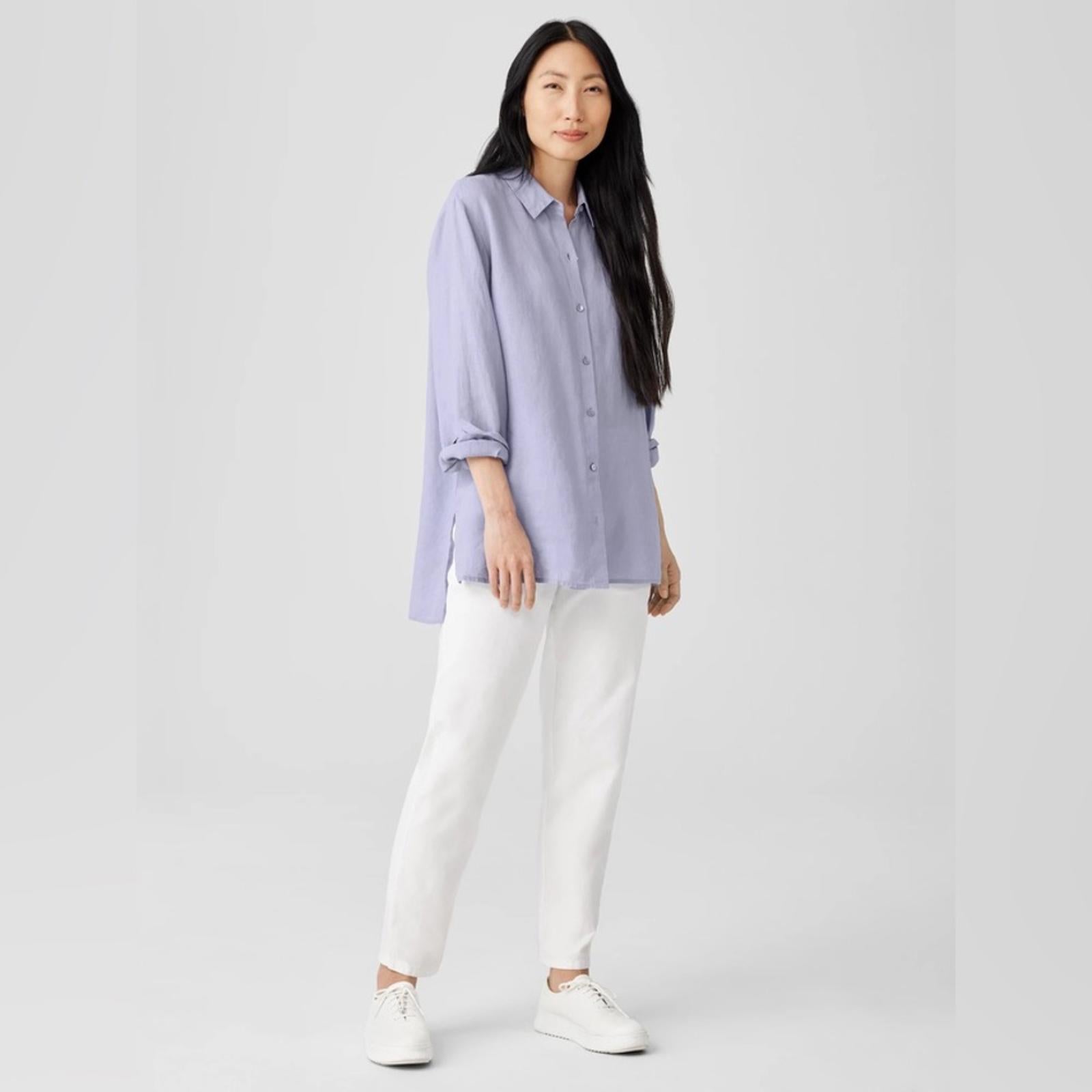 Eileen Fisher Handkerchief Linen Classic Collar Shirt, Size L New w/Tag SOLD OUT