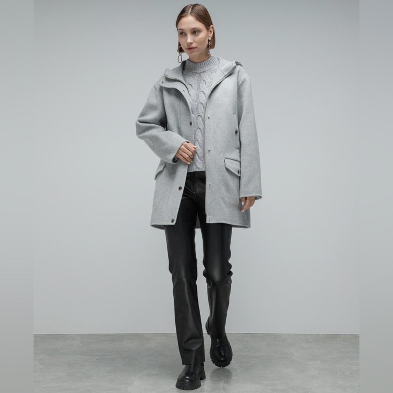 Theory Parka in Double-Face Wool-Cashmere in Melange Grey, Size M New w/Tag $895