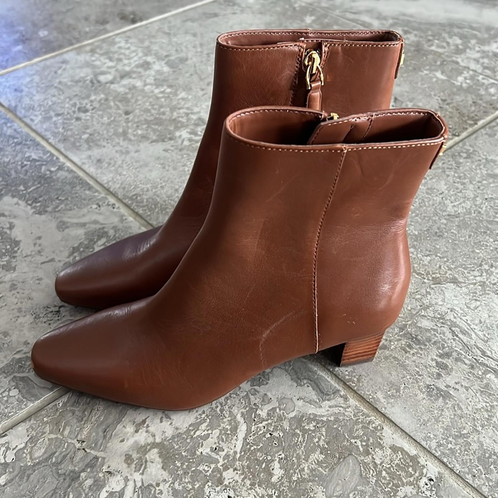 Lauren Ralph Lauren Willa Elegant Tan Leather Ankle Boots, Size 6/36.5 NEW $175
