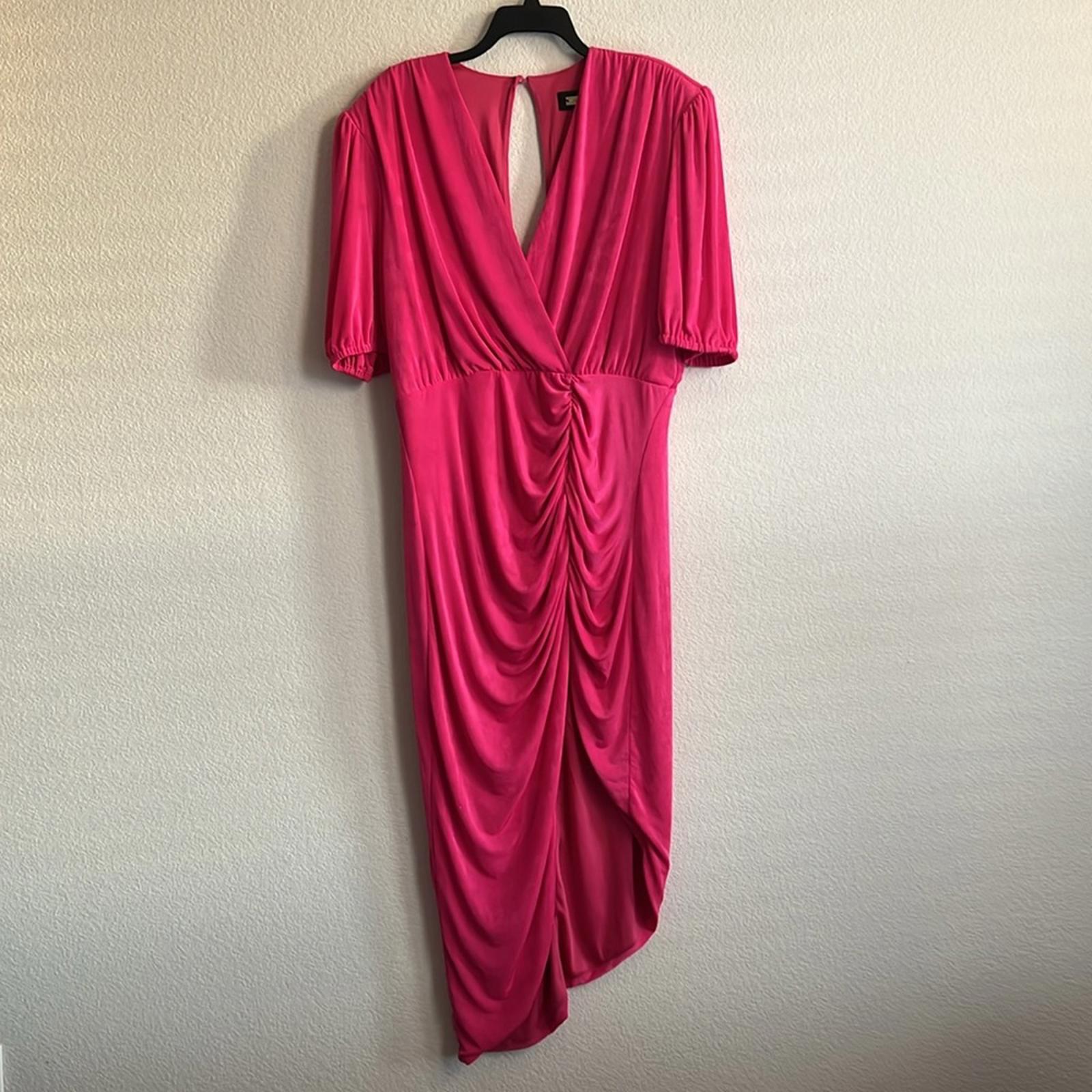 Alexia Admor Fern Puff Sleeve Ruched Drape Sheath Dress in Pink, Size XL NWT