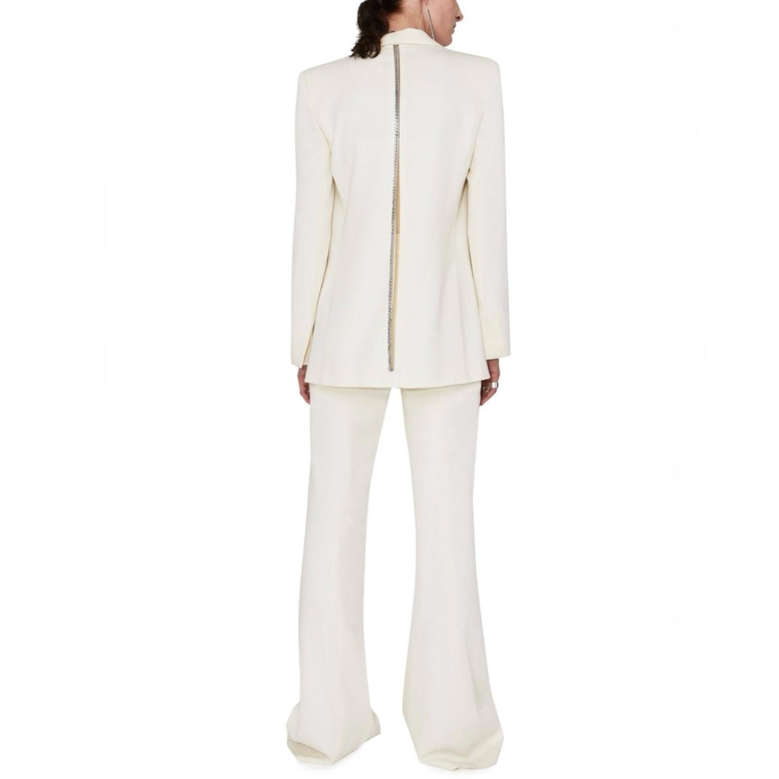 Galvan London Spinal Chain Embellished Blazer in Off White/Silver, NWT, Size 2