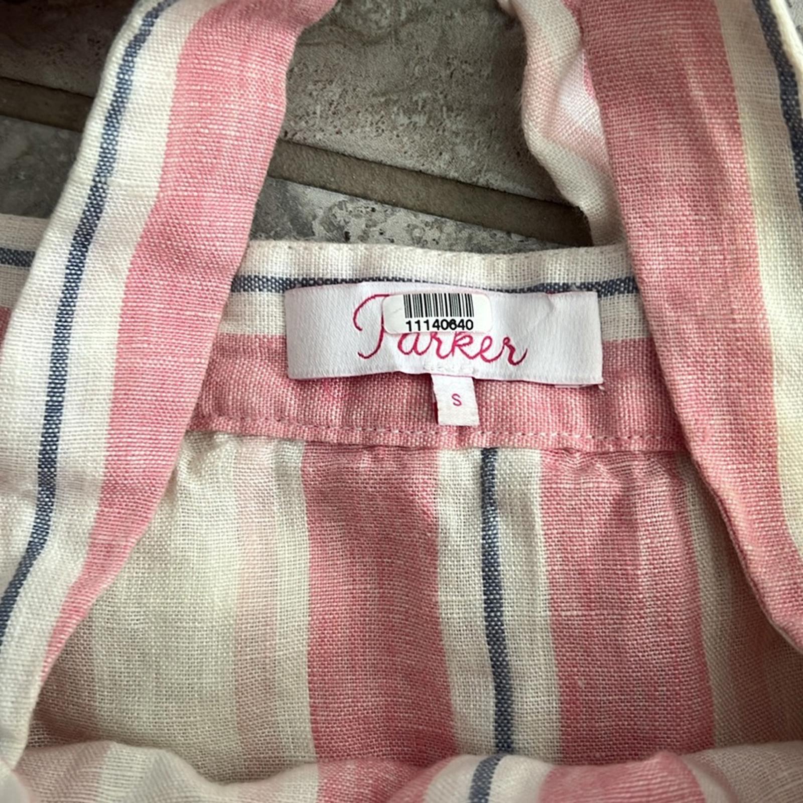 Parker 100% Linen Striped Scotlyn Off-the-Shoulder Top, Pink/White Size S Retail