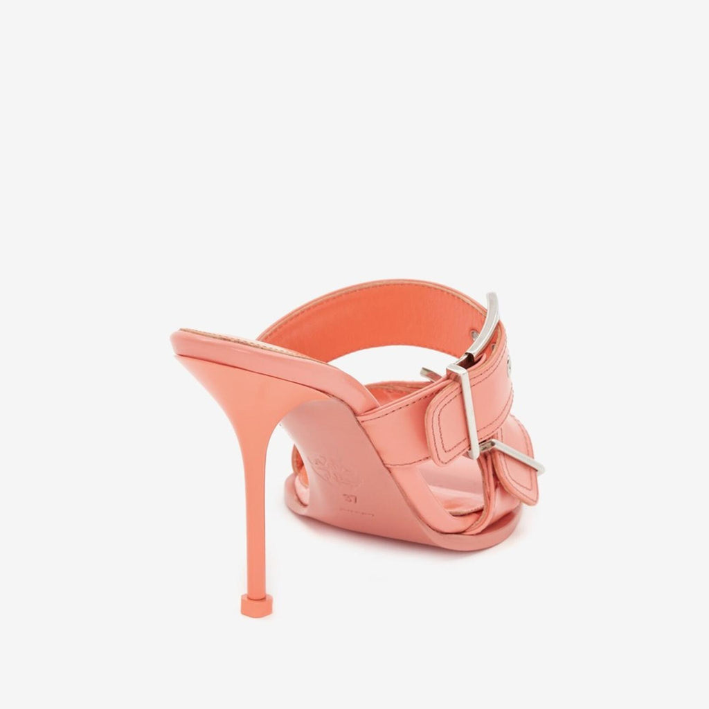 Alexander McQueen Double Buckle Punk Mule in Apricot, Size 39.5 NEW in Box $1050