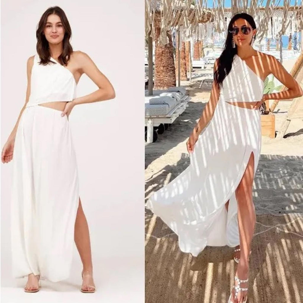 MISA Neutral Calliope One-Shoulder Maxi Dress in White, NWT, Size XS