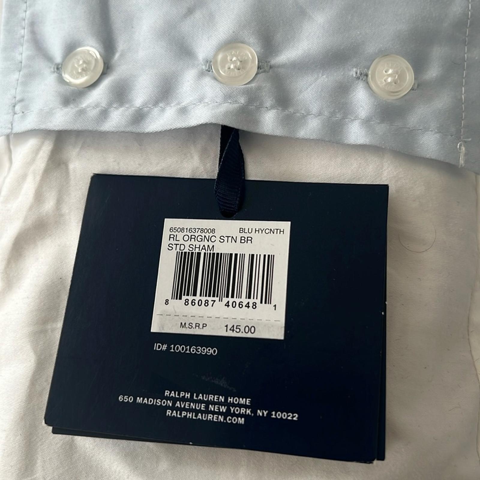 Ralph Lauren RL Organic Sateen Border Sham, Standard, Blue Hycnth NEW w/Tag $145