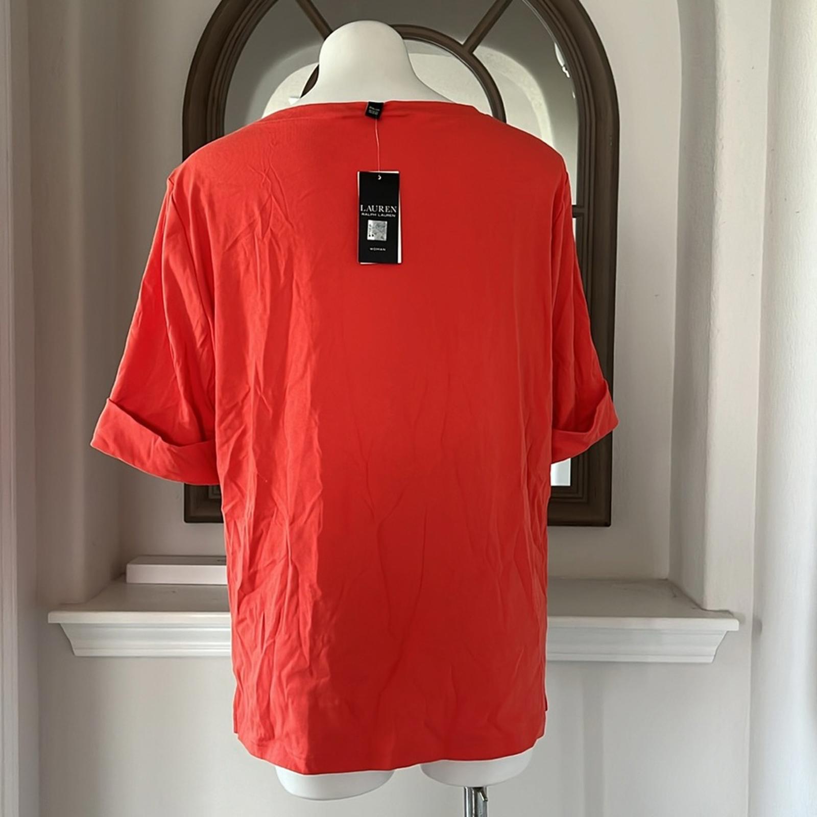 Ralph Lauren Plus Size Boatneck Elbow-Sleeve Top, Boatneck Orange Size 2X NEW