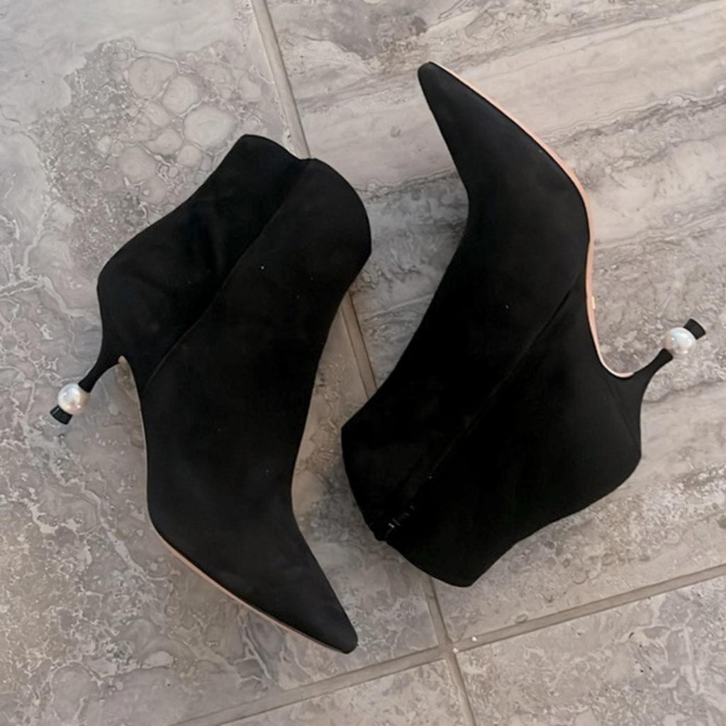Giambattista Valli Pointed-Toe Suede Heeled Booties Black Size EU 38 NEW $1,090