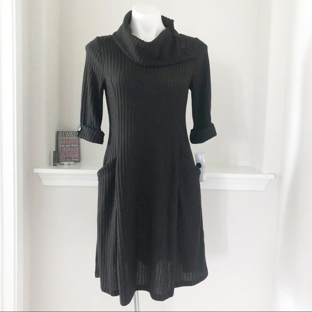 Robbie Bee’s Signature Ribbed Sweater Dress in Black, Size M New w/Tag