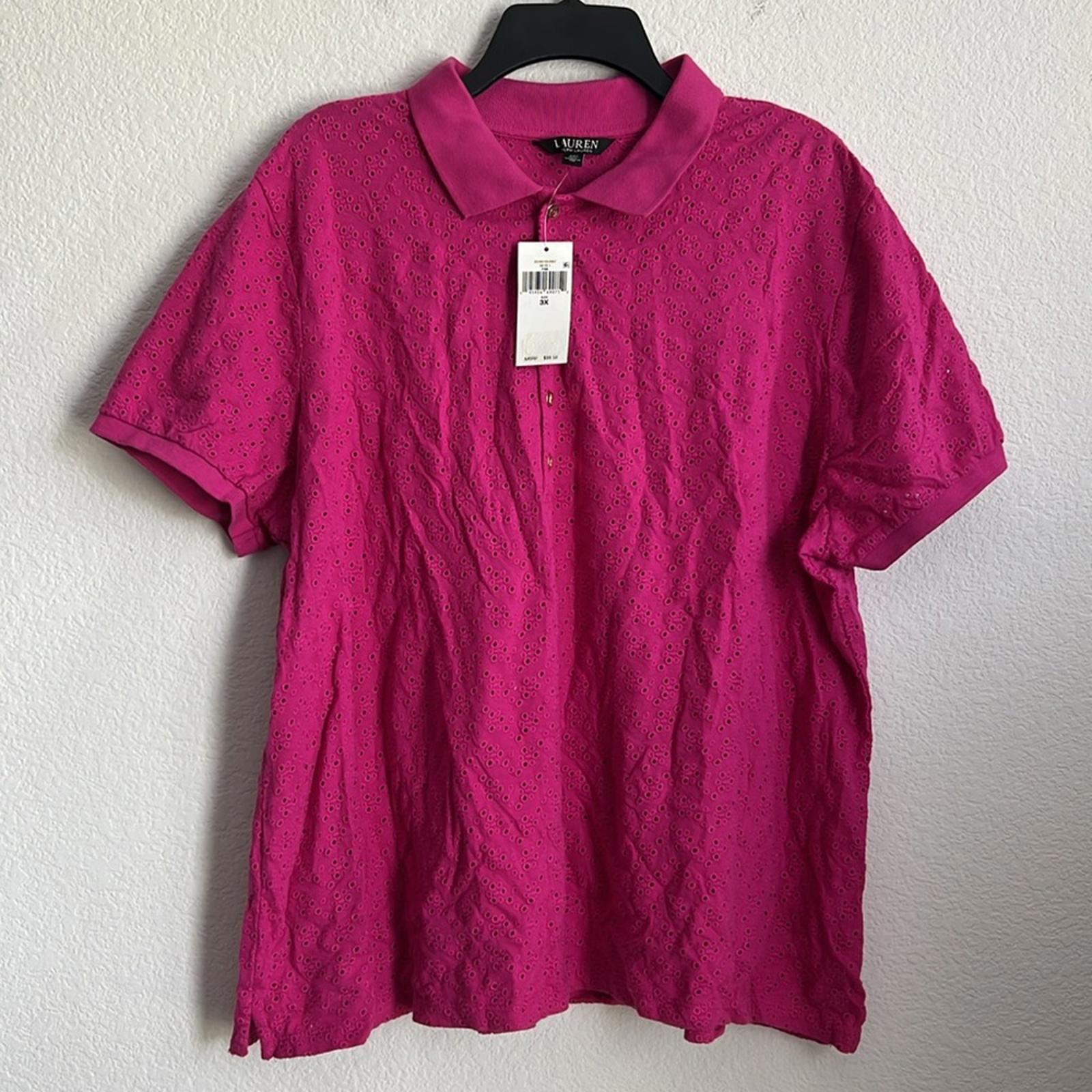 Lauren Ralph Lauren Pink Embroidered Polo Shirt, Size 3X, New with Tag