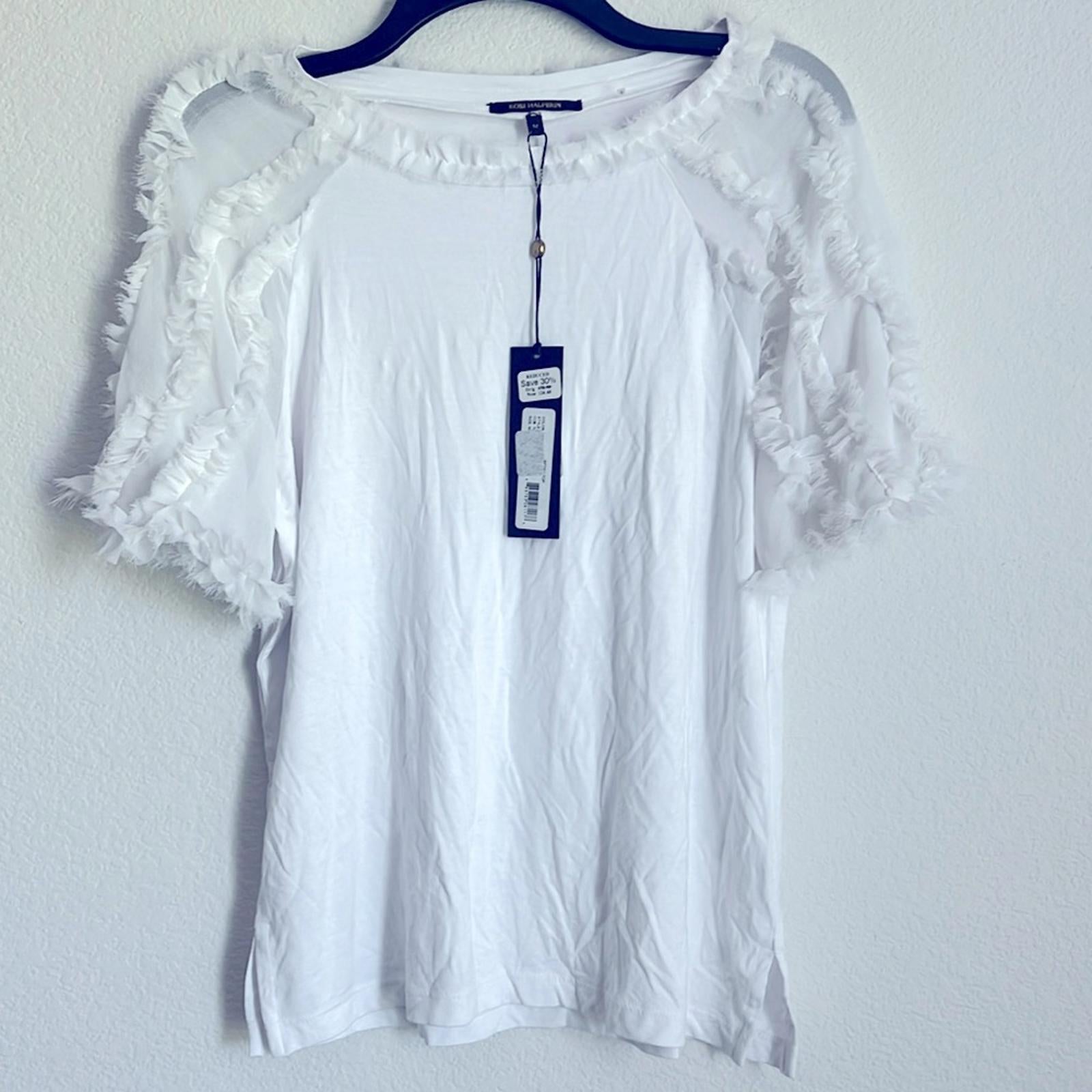 Kobi Halperin Betsy Ruffled Trim Top in White, NWT, Size M Retail $178