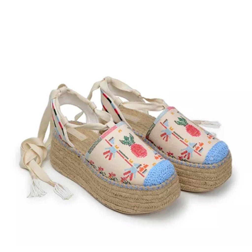 FARM Rio Paradise Bead Embellished Espadrille Platform Shoes Size 11 NWT+DustBag