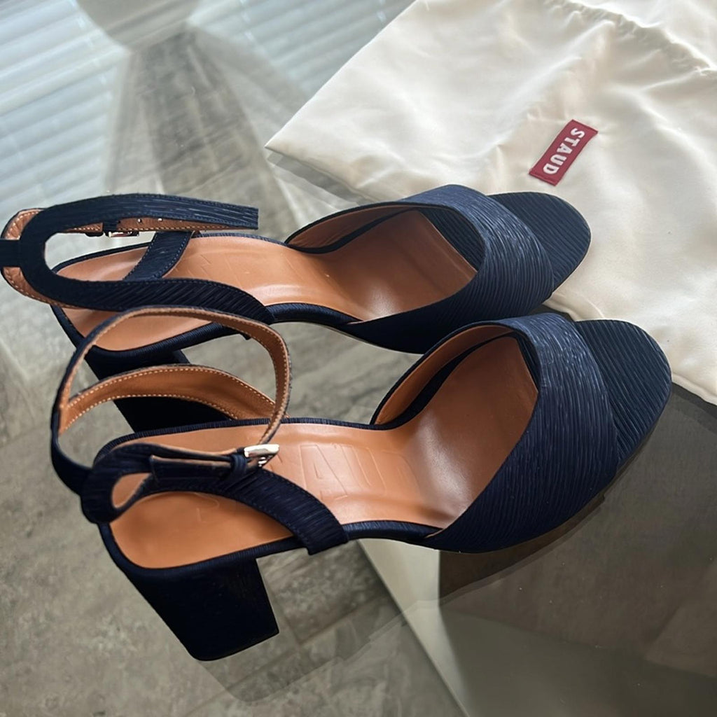 STAUD Solange NAVY High Block Heel Sandals, Size EU 40 NEW +Dust Bag SOLD OUT!