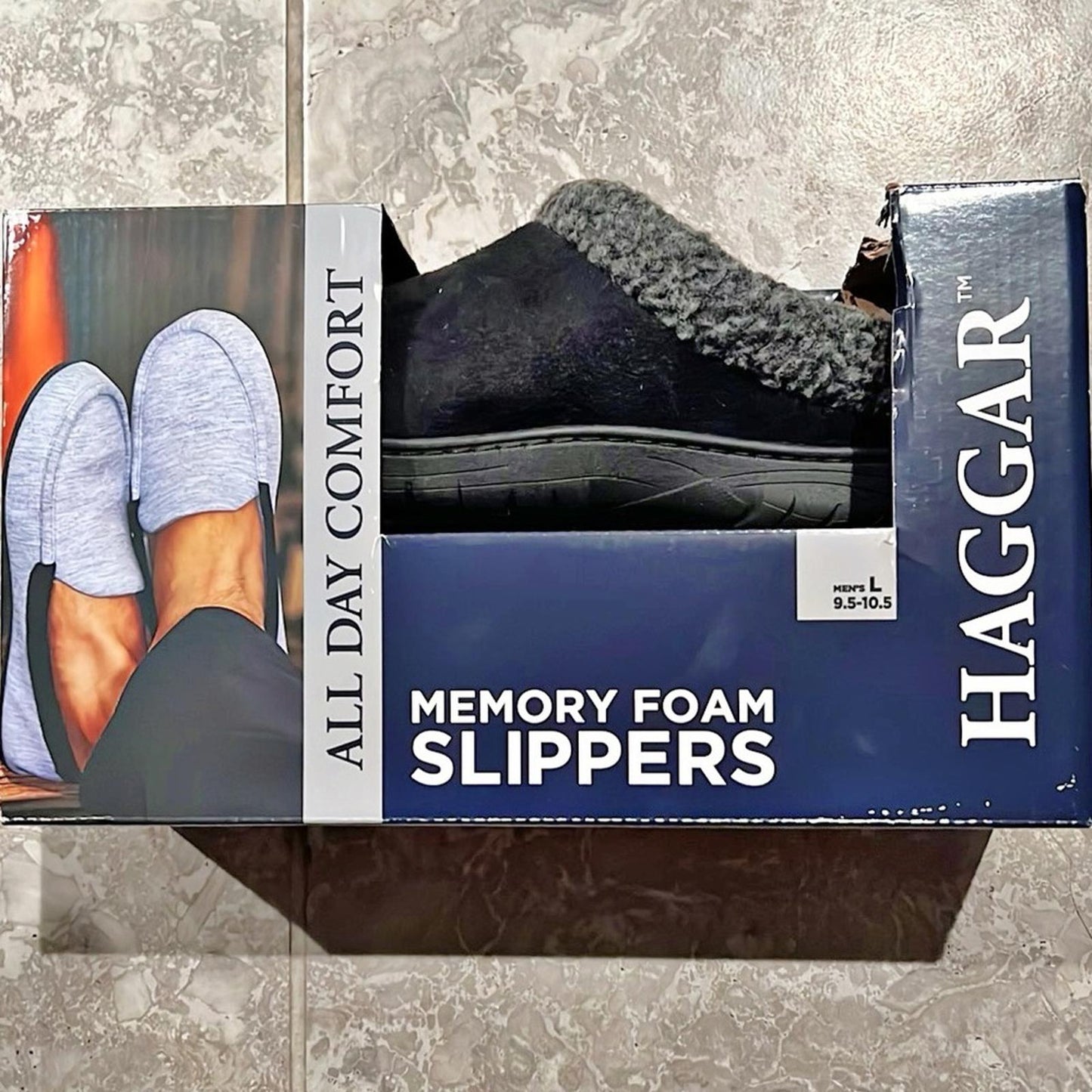NEW Haggar Men's Faux-Suede Clog Slippers in Black, Size L (9.5-10.5) New in Box