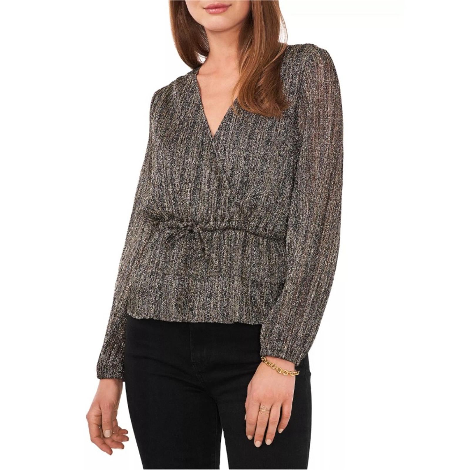 Vince Camuto Metallic Crossover Top, Rich Black Sparkle & Shine Size XS NEW