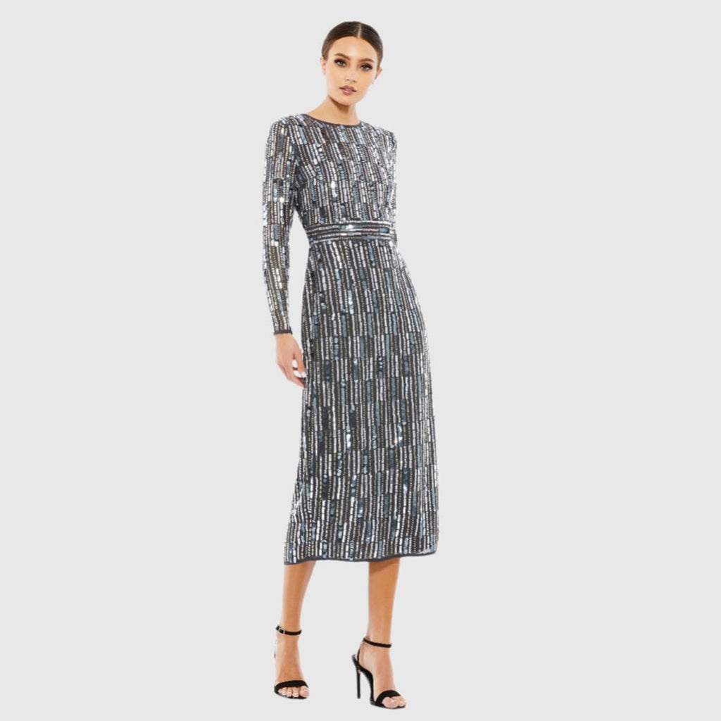 Mac Duggal Embellished High Neck Long Sleeve Fitted Dress Size 8 NEW Retail $458