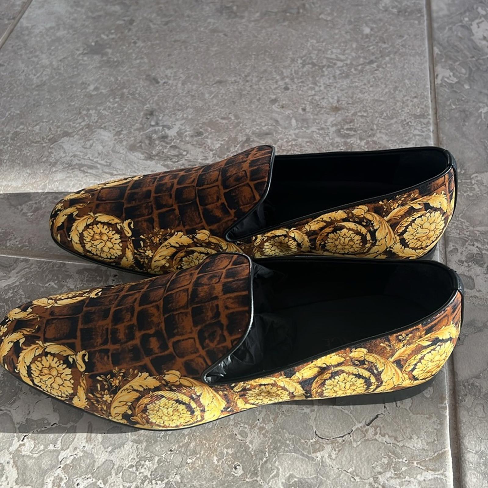 Versace Baroque Print Smoking Slippers Slip-On Shoes, Size EU 43 New +DustBag