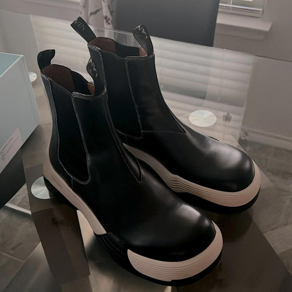 LANVIN Flash-X Bold Pull On Chelsea Boots, Black Size 44 New in Box + DustBag