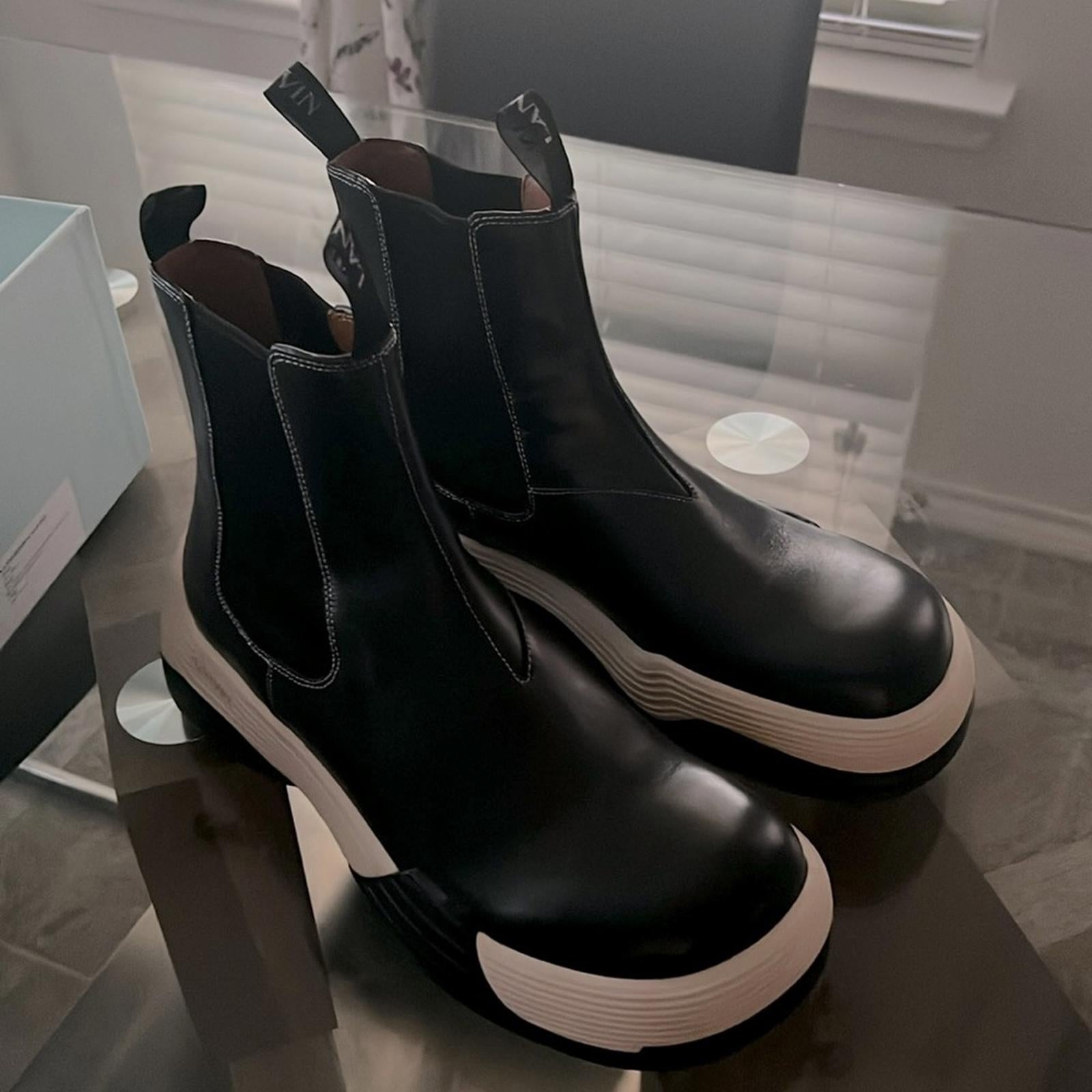 LANVIN Flash-X Bold Pull On Chelsea Boots, Black Size 44 New in Box + DustBag