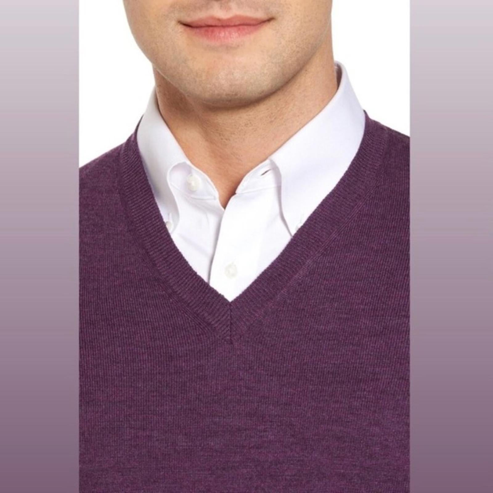 Thomas Dean Merino Wool-Blend Sweater in Purple, V-Neck Size XXL New w/Tag