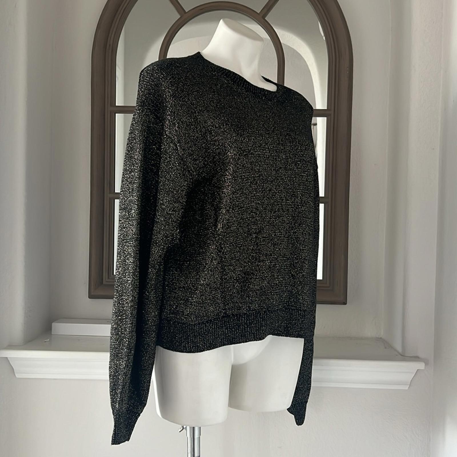 Velvet by Graham & Spencer Hallie Metallic Crewneck Sweater, Black/Gold L NWT