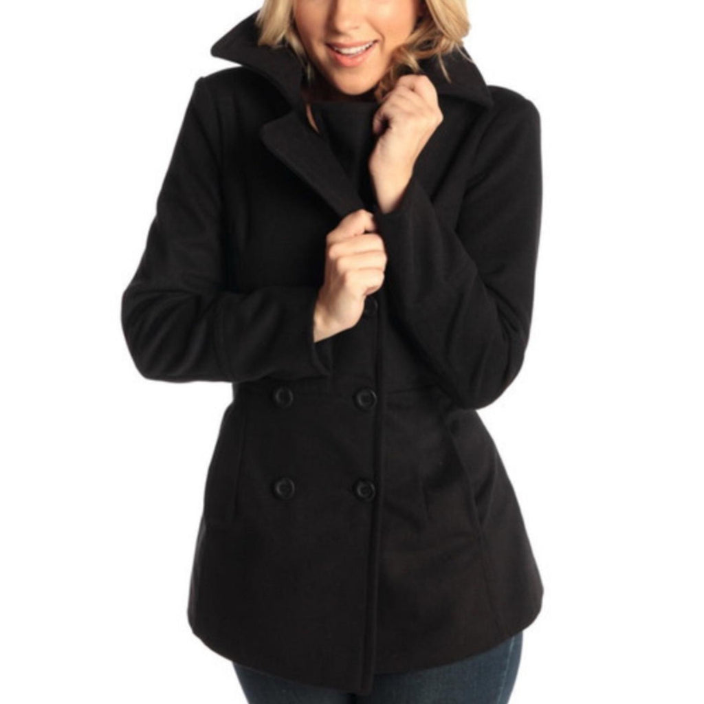 Alpine Swiss Emma Peacoat Double-Breasted Wool Coat in BLACK, Size XL NWT $165