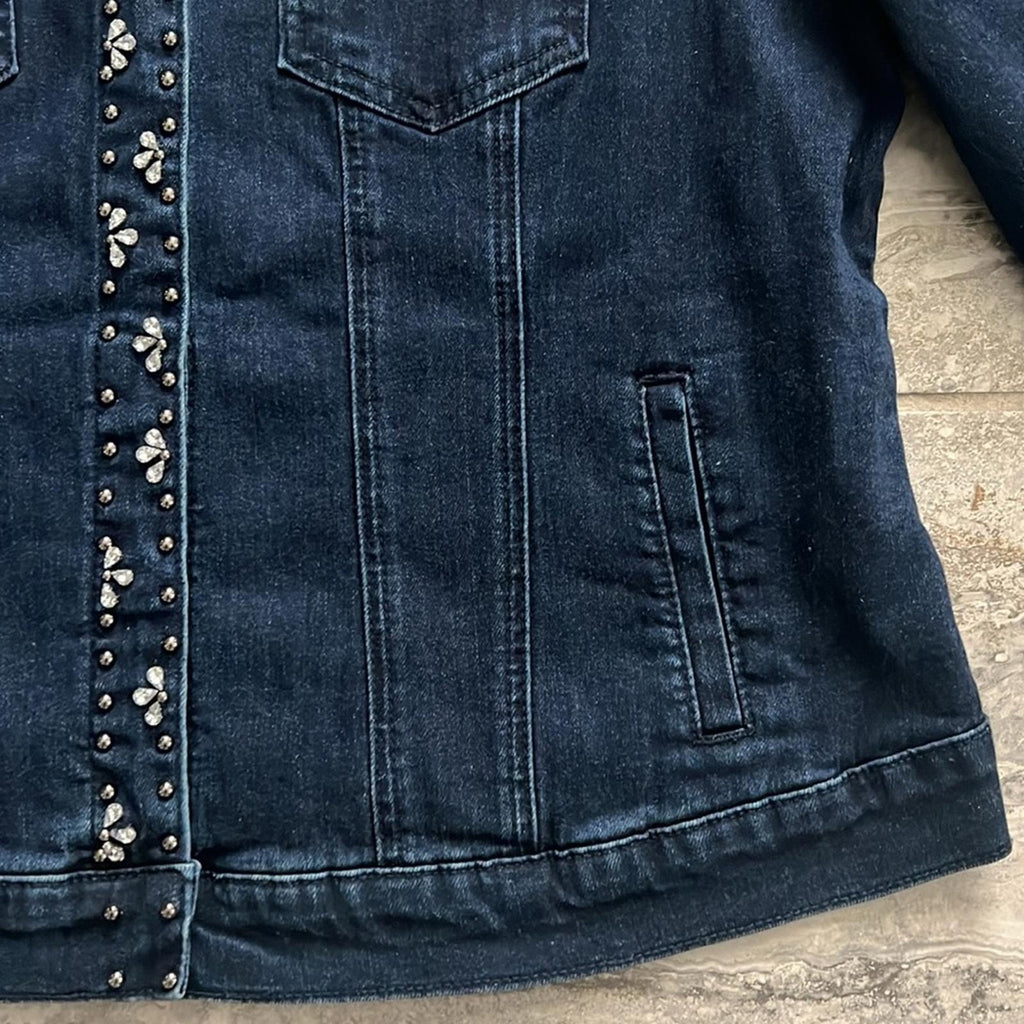 LAURA Embellished Snap-Button Front Jean Jacket, Blue Size 14 New w/Tag