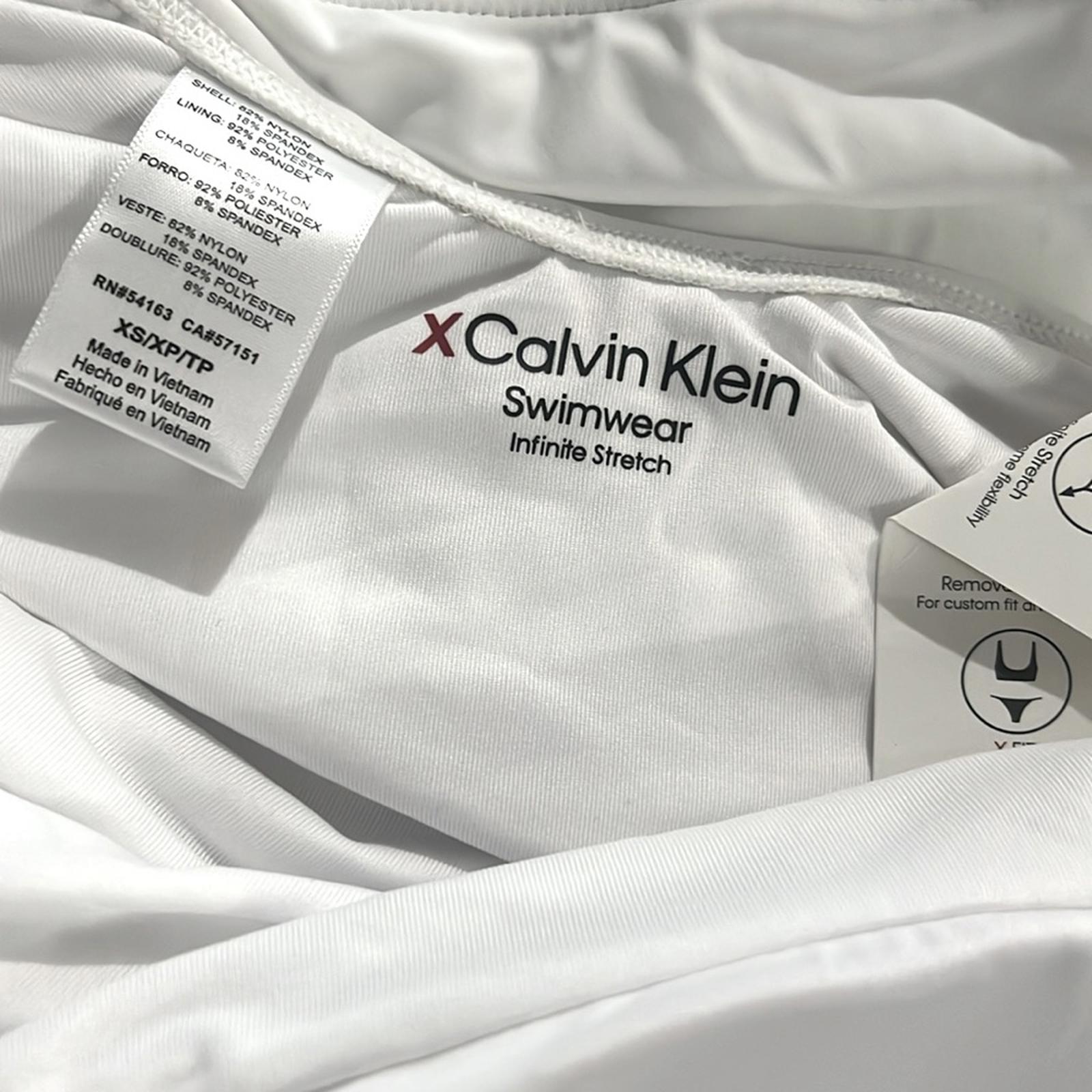 Calvin Klein Deep U-Back Logo One-Piece  Swimsuit in White, Size XS NEW w/Tag