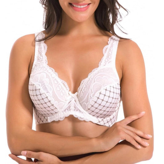 Curve Muse Minimizer Unlined Underwire Bra with Lace Embroidery, Size 34DDD