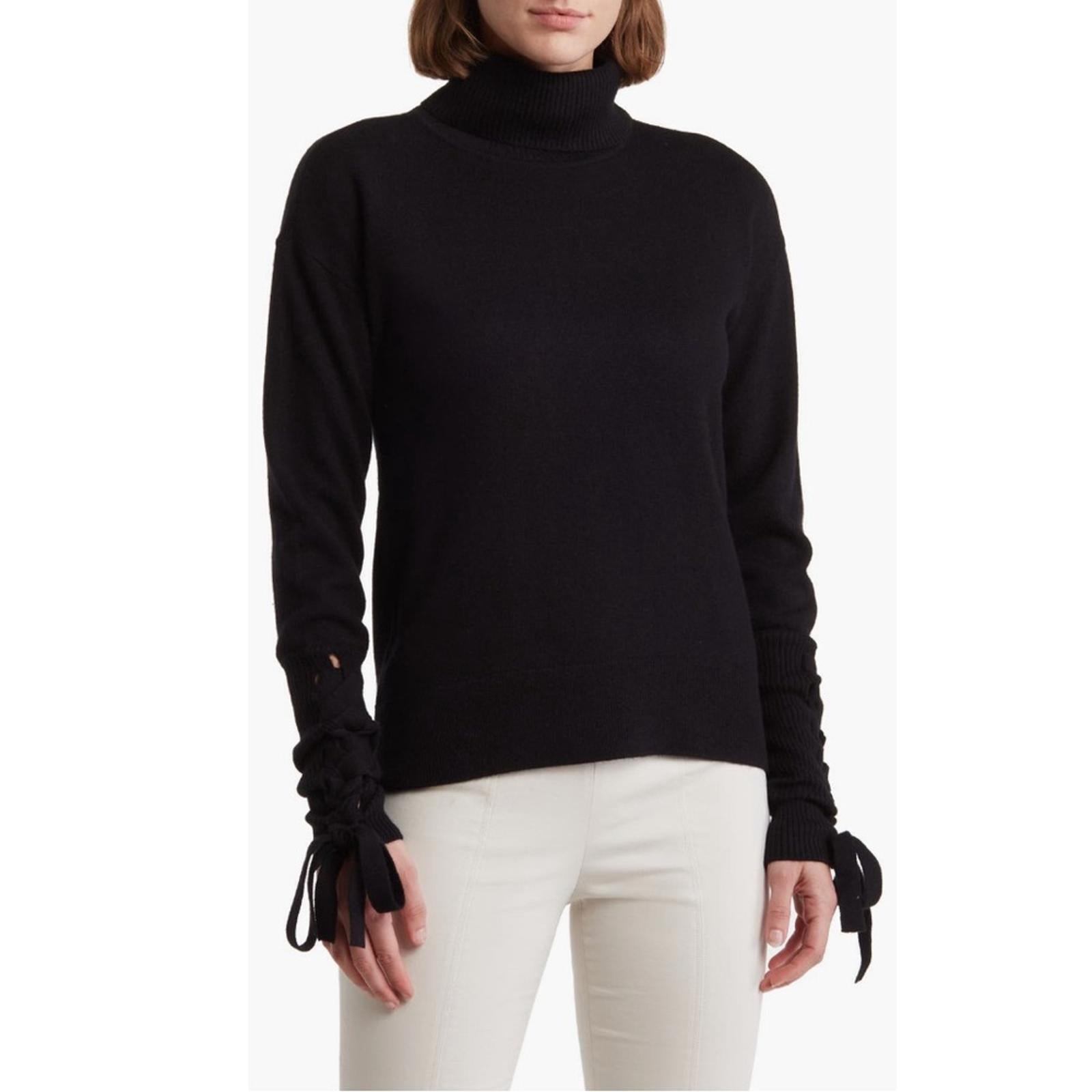 Ramy Brook Walt Turtle Neck Long Lace-Up Sleeve Top in Black, Size L New w/Tag