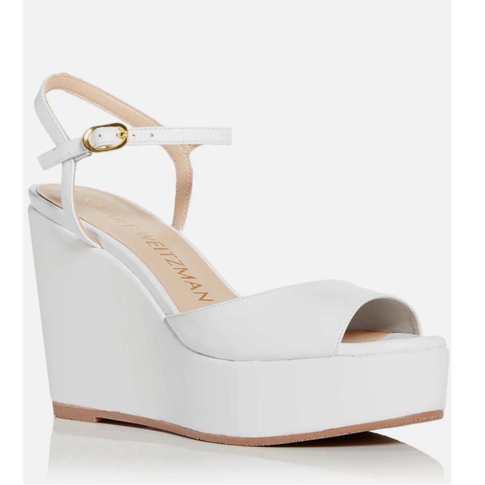 Stuart Weitzman Palmina Leather Ankle Strap Sandals White, Size 11 New +Dust Bag