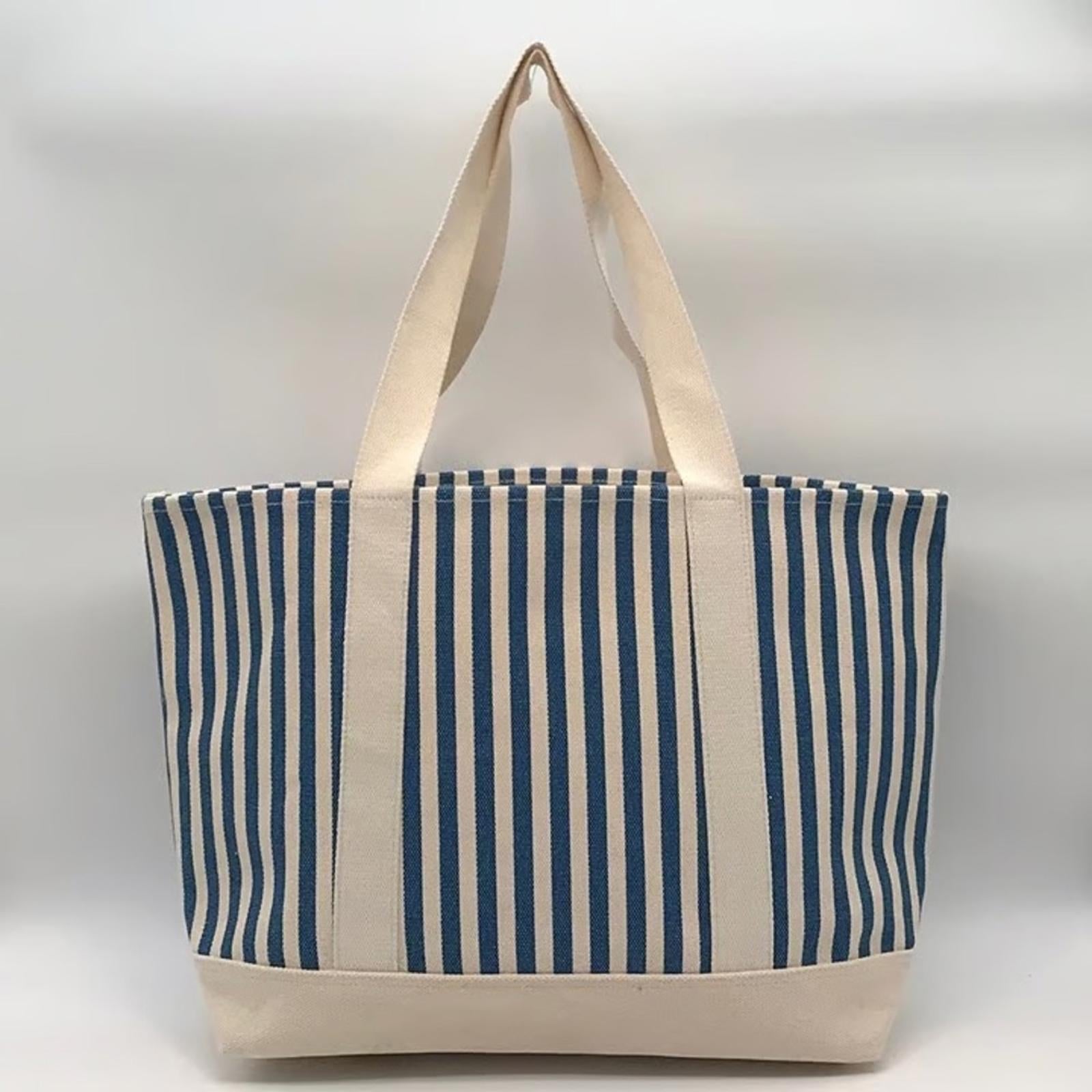 Aqua Canvas Tote Bag in Blue and White, NWT