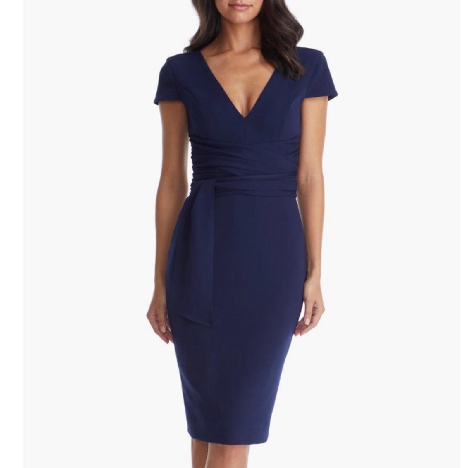 NEW Dress the Population Dana Wrap Waist Cocktail Dress Navy, Size L New w/o Tag