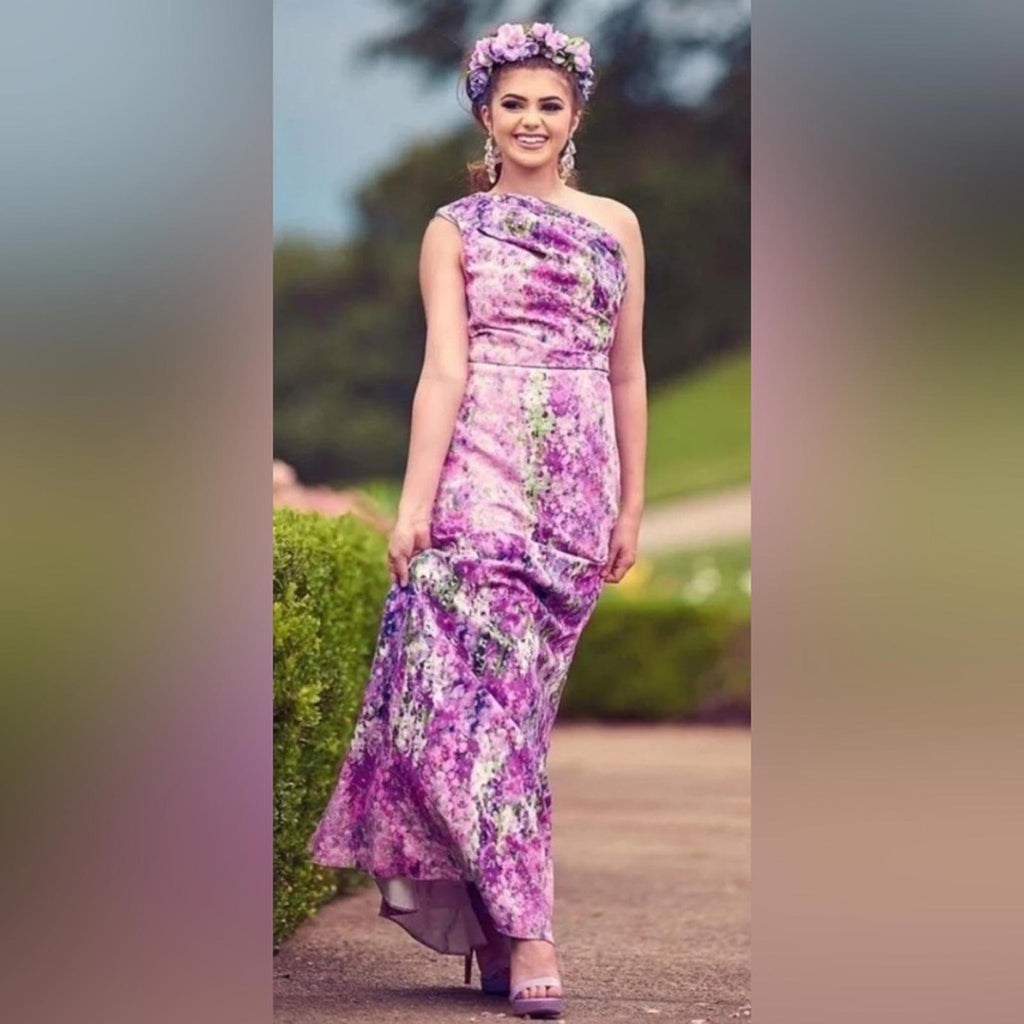 BADGLEY MISCHKA One-Shoulder Purple Orchid Gown, Size 4 Retail $990