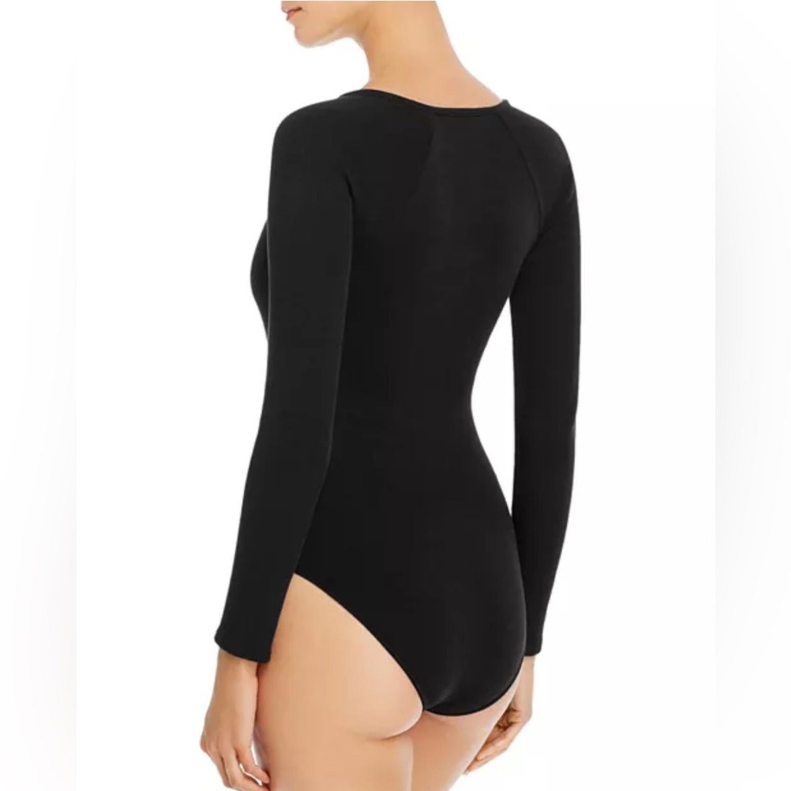 Good American Snap Front Bodysuit in Black, Long Sleeves Size 4/XL NEW w/Tag