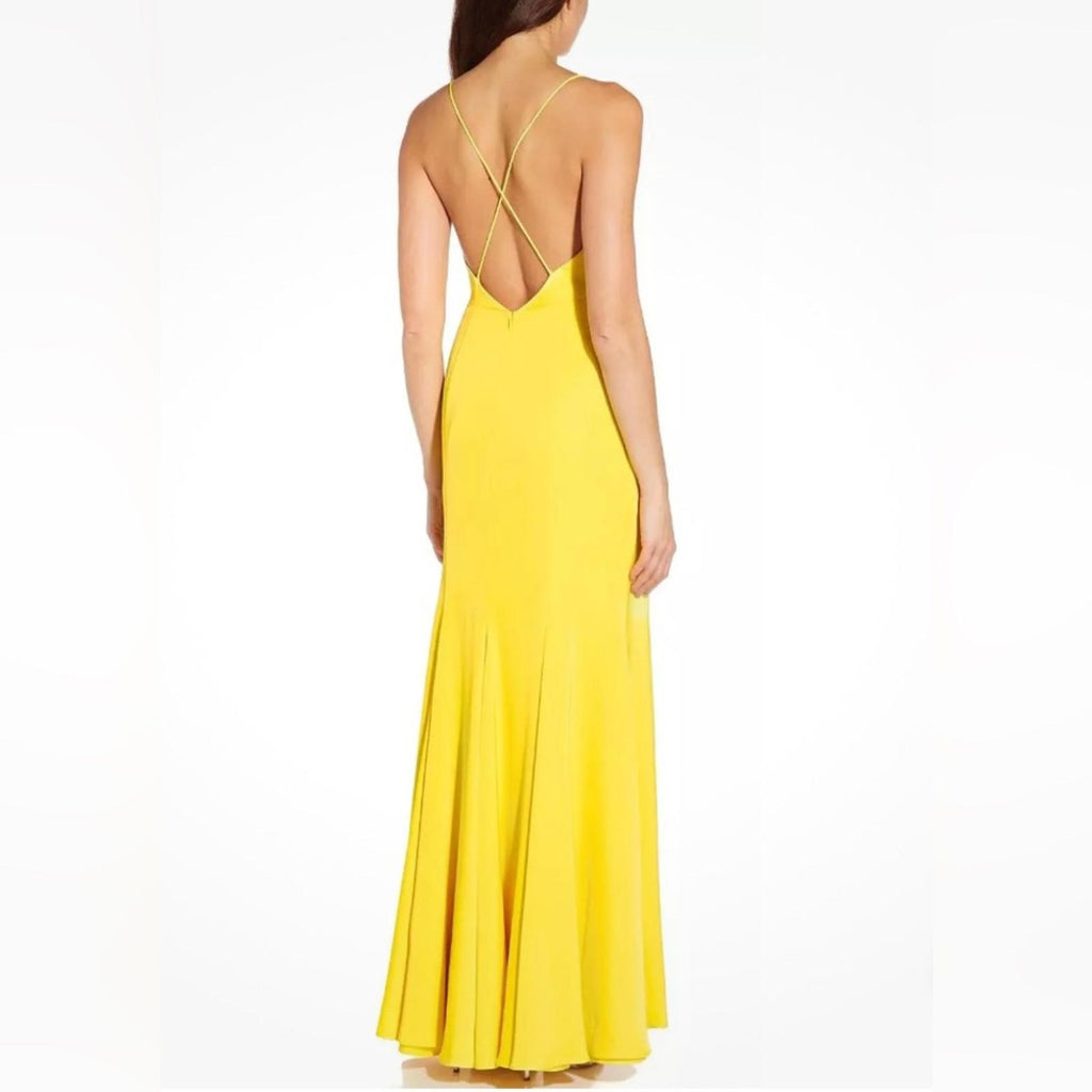 Aidan Mattox V-Neck Mermaid Gown, Evening Dress in Lemon Size 10 NWT $295