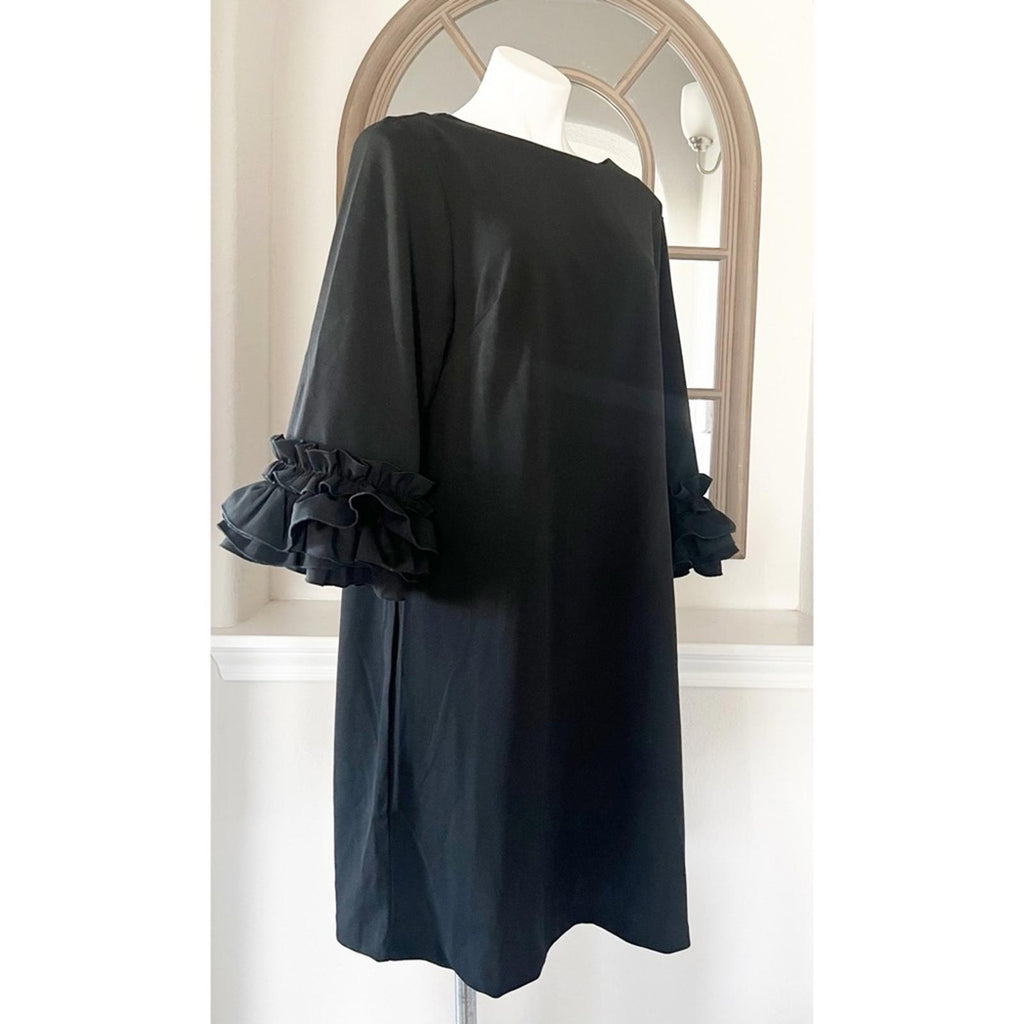 Marée Pour Toi BLACK Ruffle-Cuff Shift Dress, Plus Size 16 New w/Tag