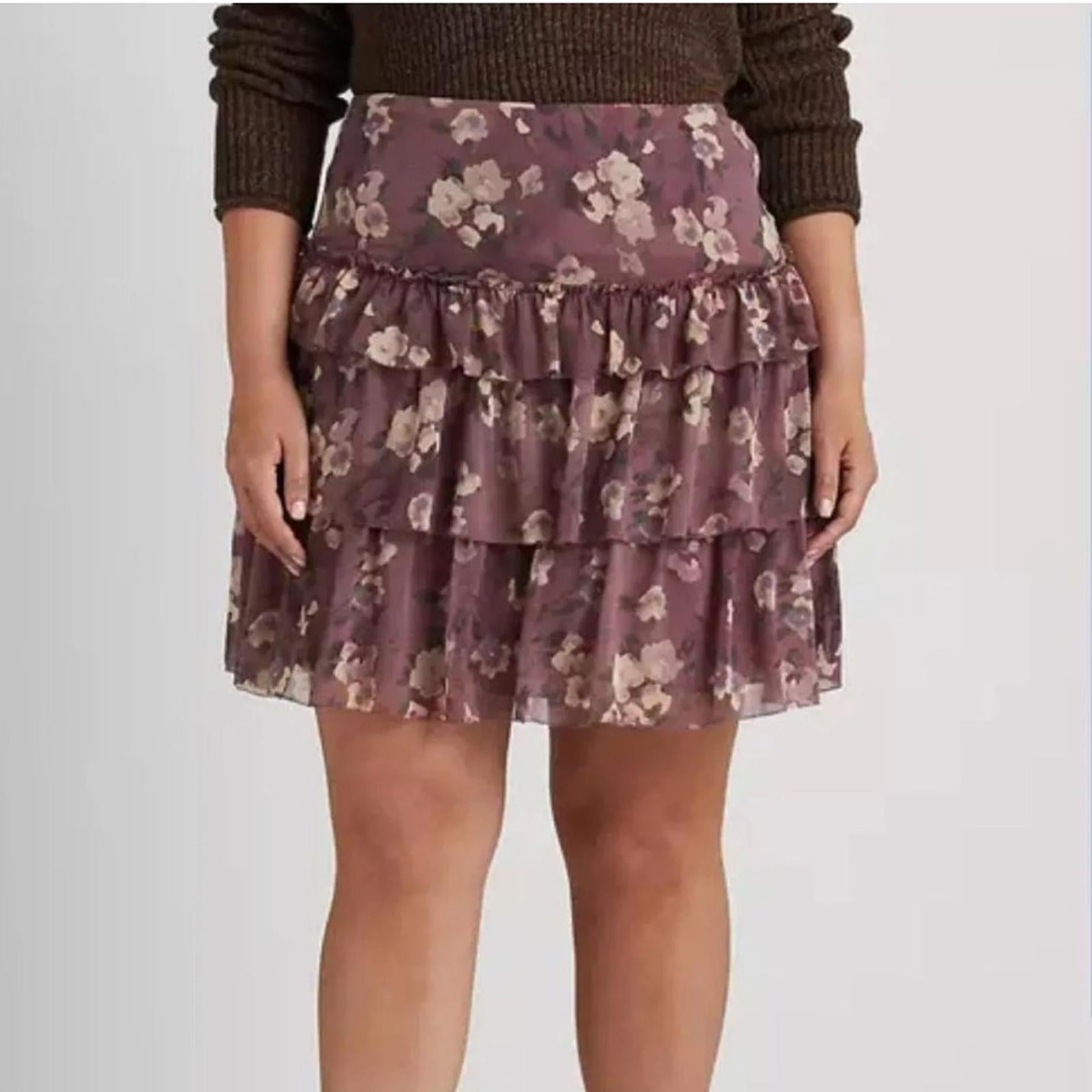 Lauren Ralph Lauren Floral Crinkle Georgette Mini Skirt in Purple Size 14 NWT