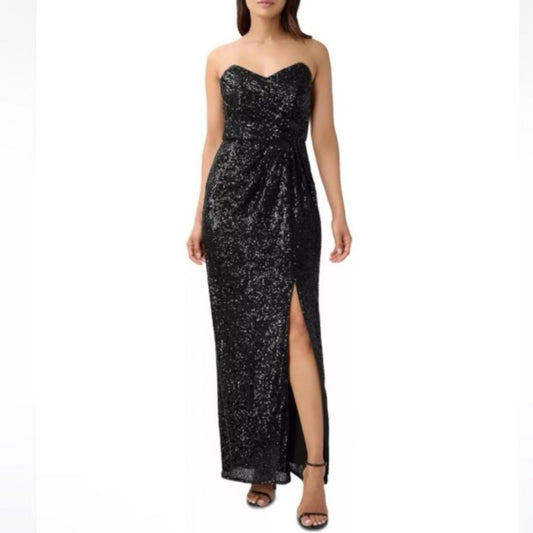 Aidan Mattox Sequined Strapless Dress, Black Size 4 New w/Tag Retail $295