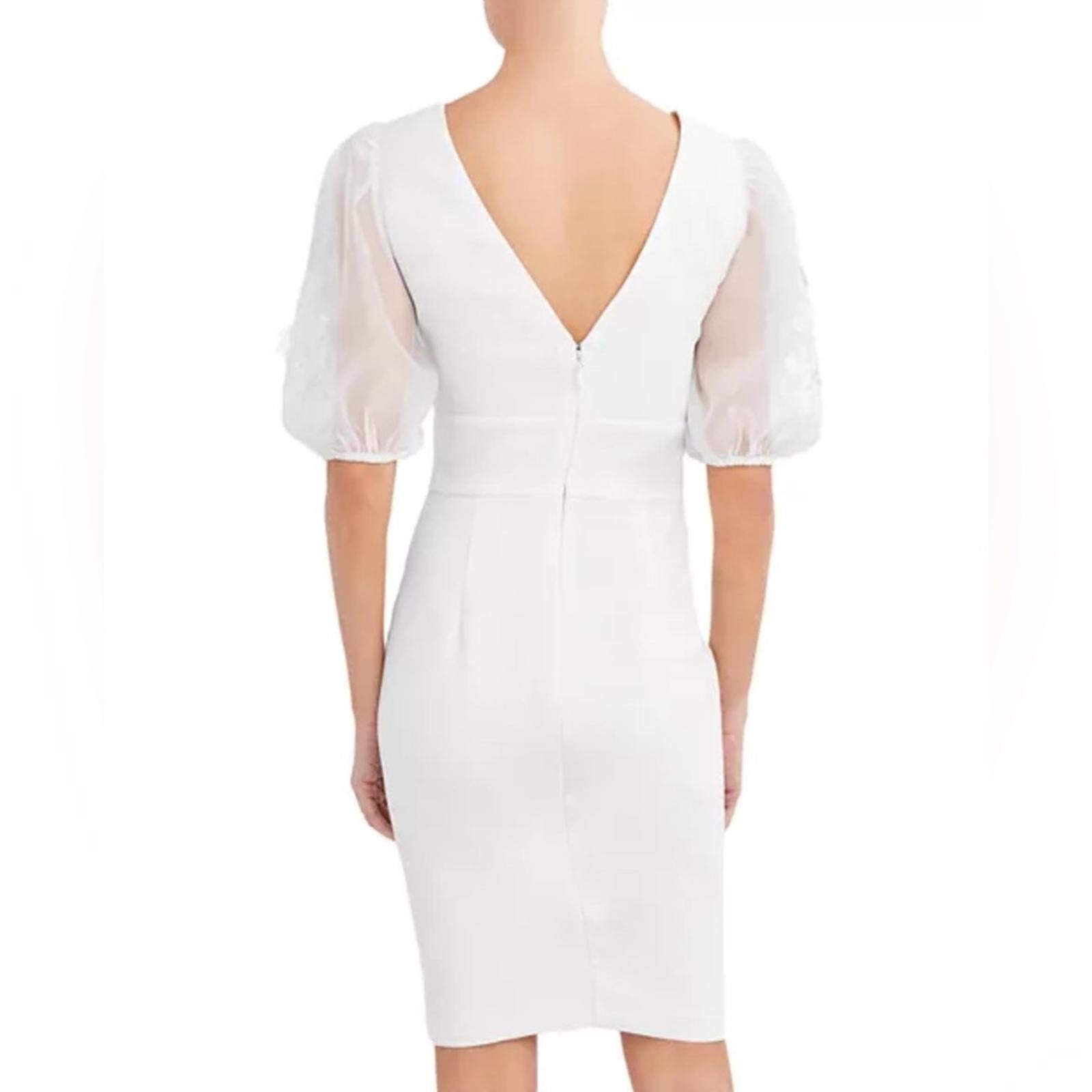 Bcbgmaxazria Embroidered Sleeve Evening Dress in Off-White, Size 12 NWT $298
