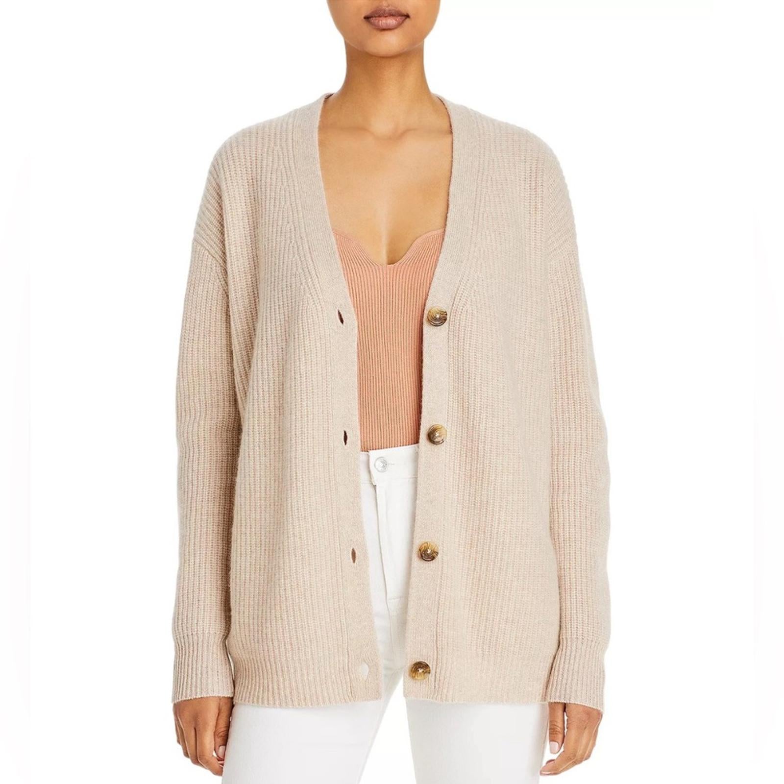 C by Bloomingdale's Cashmere Ribbed Oversized Cashmere Cardigan Size L NEW