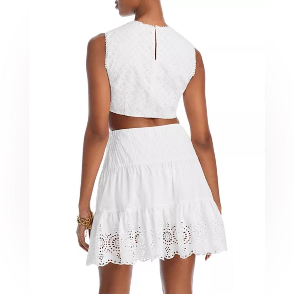 French Connection Esse Cotton Eyelet Cutout Dress in Linen White, NWT, Size 2