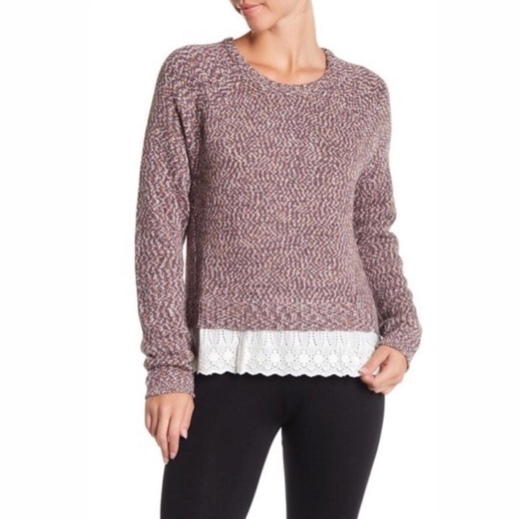 Tart Eyelet Hem Crewneck Sweater in Tan Grey, Size L New w/Tag