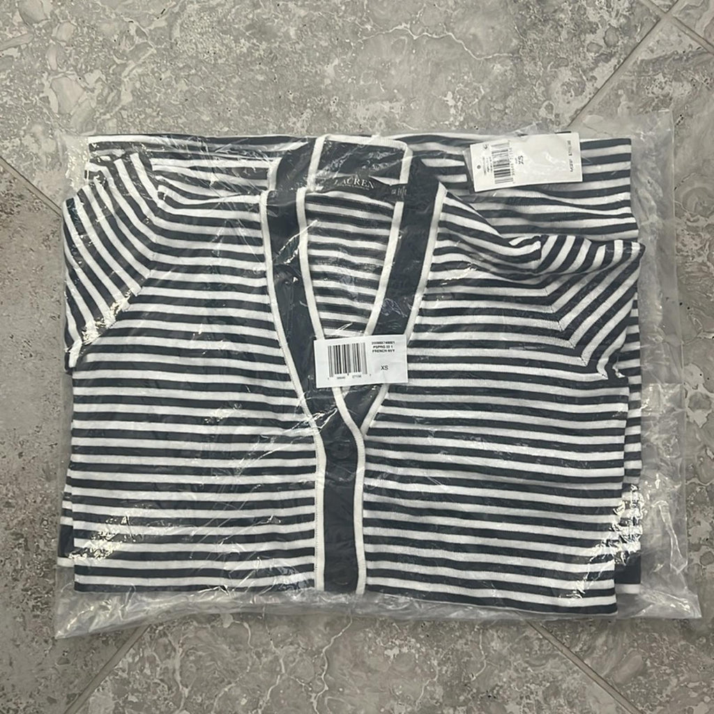 Lauren Ralph Lauren Striped Silk Blend Long Cardigan Navy Size XS New w/Tag $245